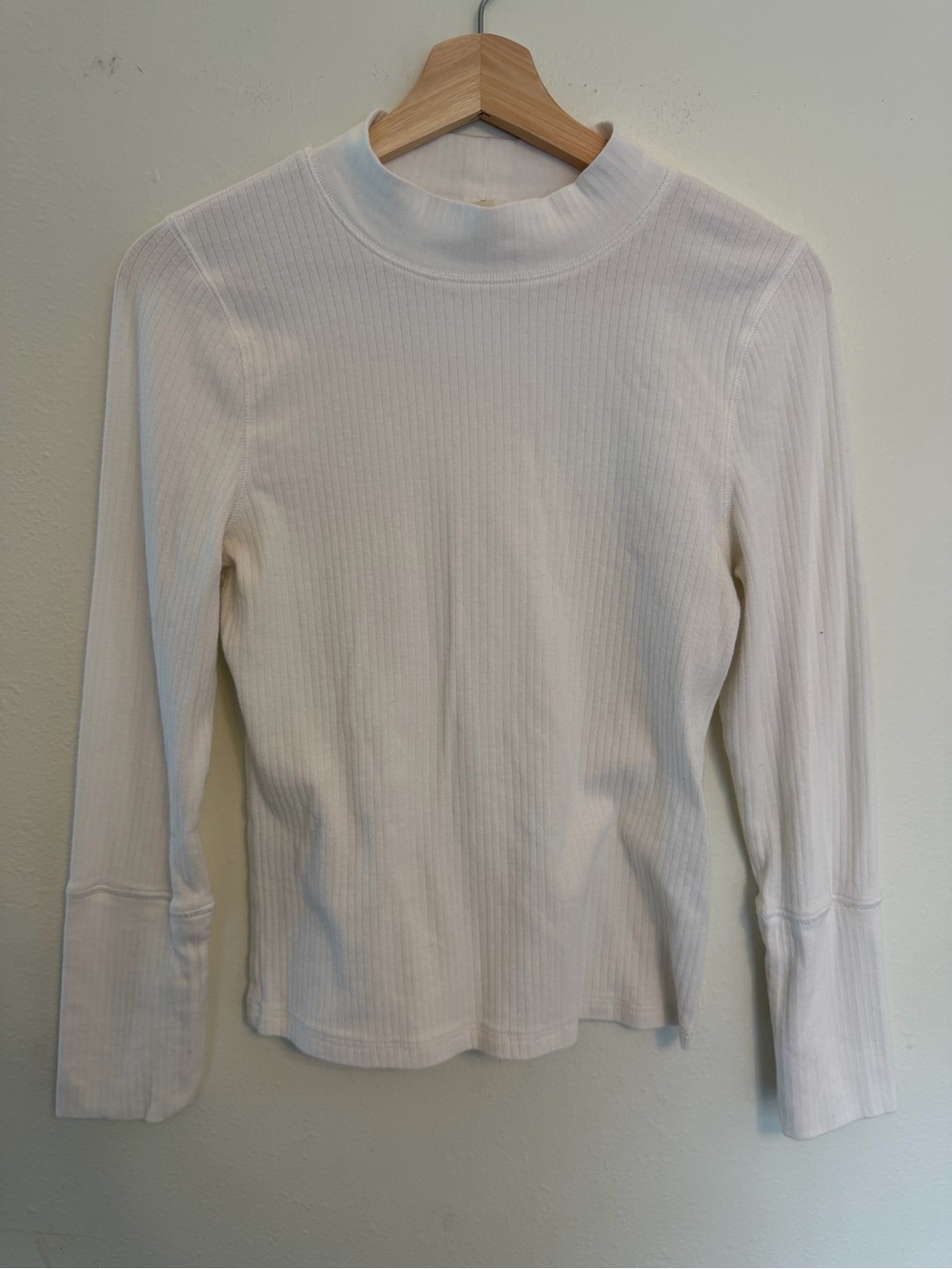 Free People Cream Ribbed Long Sleeve Mock Neck Top